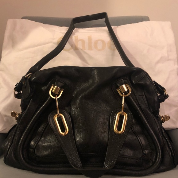 Chloe Handbags - Chloe Black Shoulder Bag with Gold Accents